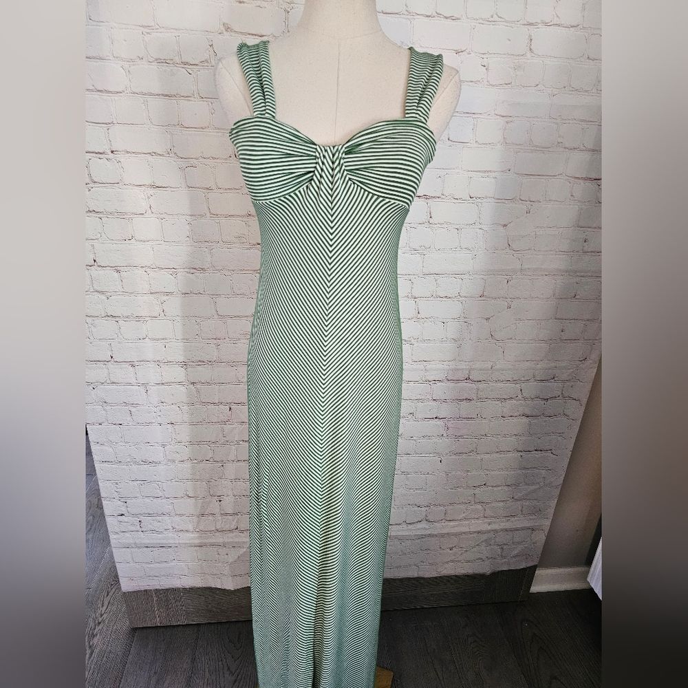 Max Studio Micro Striped Maxi Dress | Green & White | XS | EUC - Picture 4 of 10